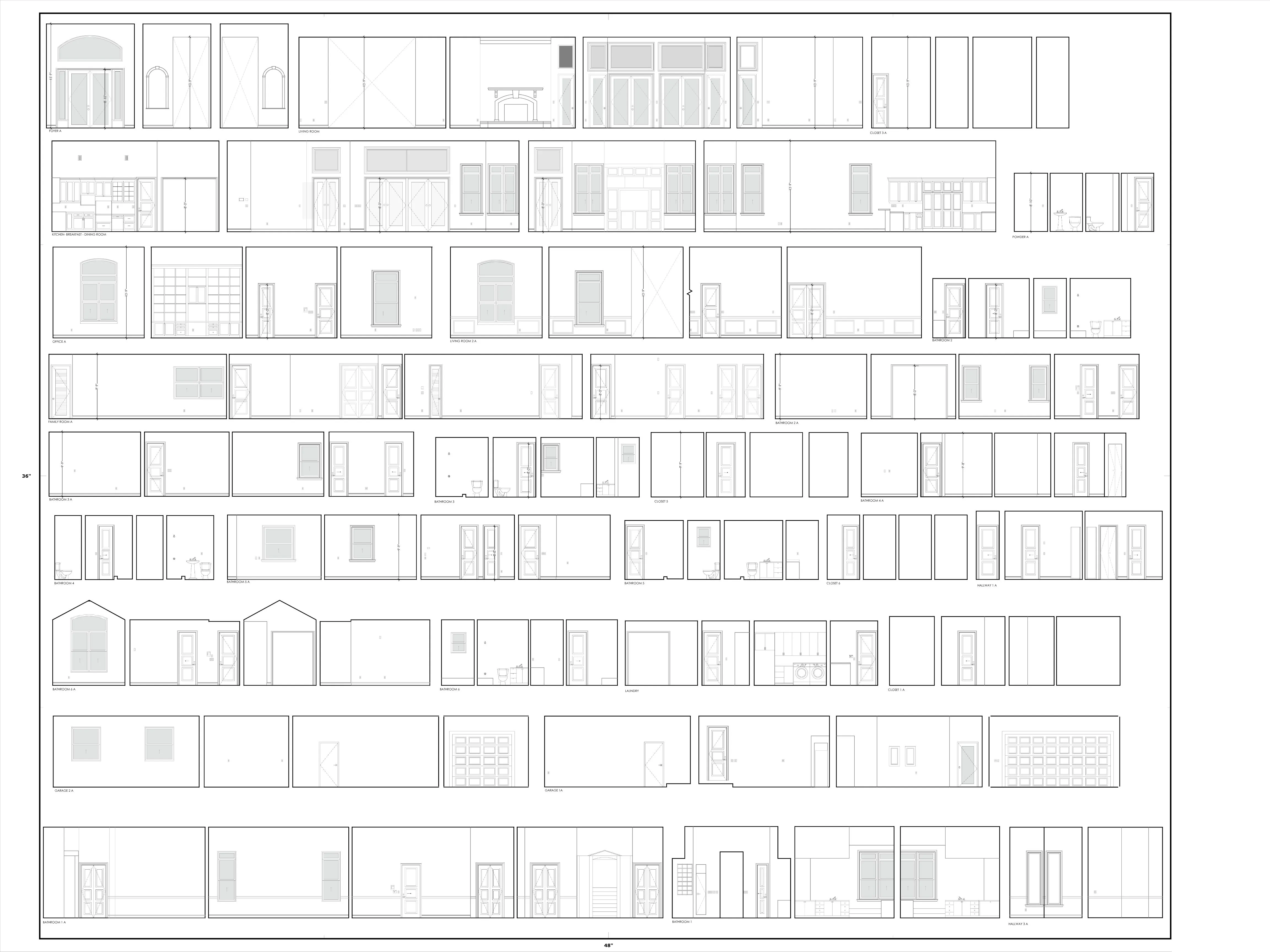 As-built interior elevation set sample — existing conditions documentation for the Premium Detail package