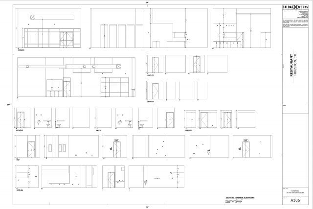 Restaurant, Houston, Texas. Interior elevation - Caldas Works as-built surveys