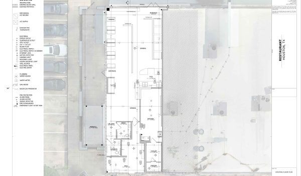 Restaurant, Houston, Texas. Existing floor plan - Caldas Works as-built surveys