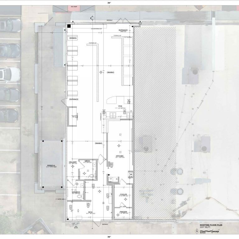 Restaurant, Houston, Texas. Existing floor plan - Caldas Works as-built surveys